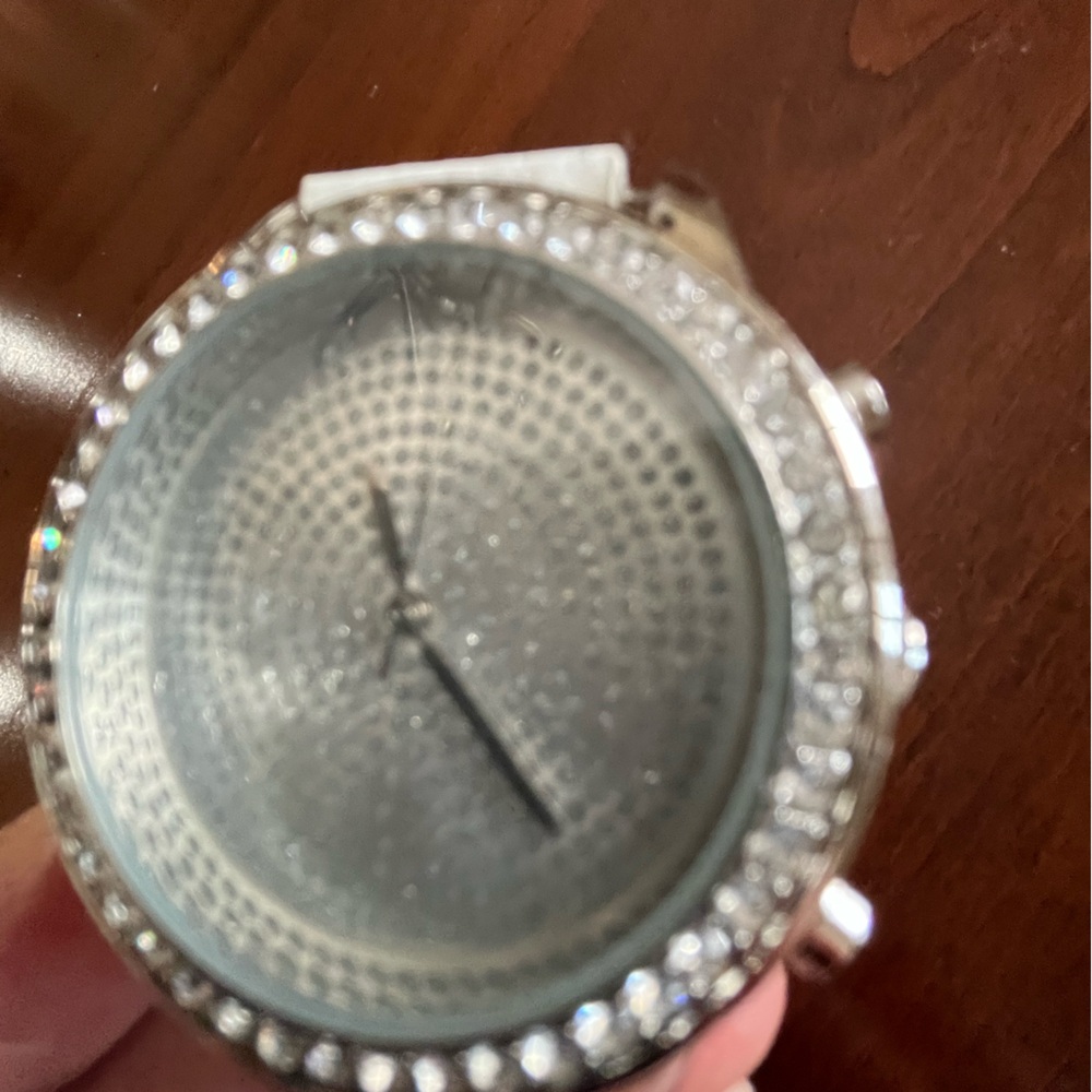 ADRIENNE Women’s Stainless Watch with Crystal Embedded Bezel. 40mm Face.